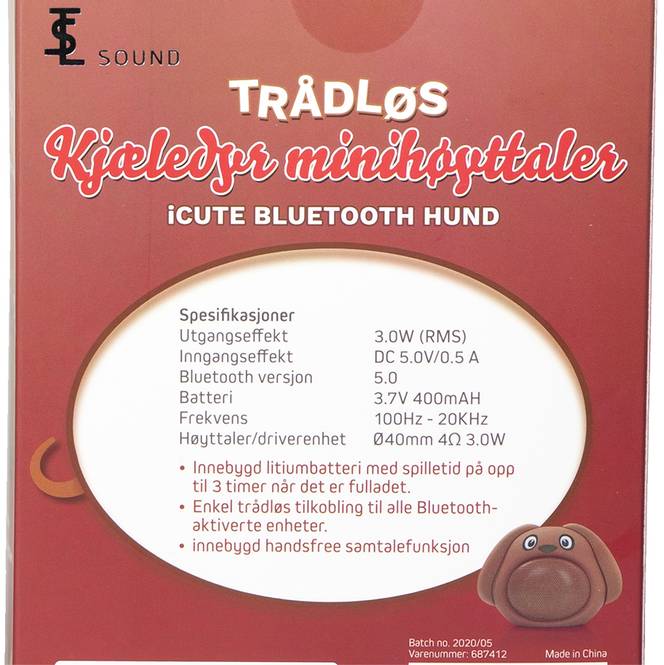 Hovedbilde Bluetooth Høytaler, Hund