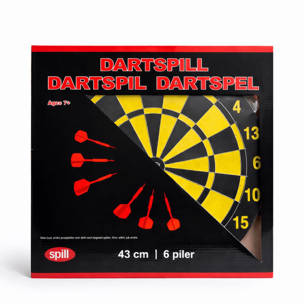 Dartspill for barn og voksne - 43 cm dartskive med 6 piler