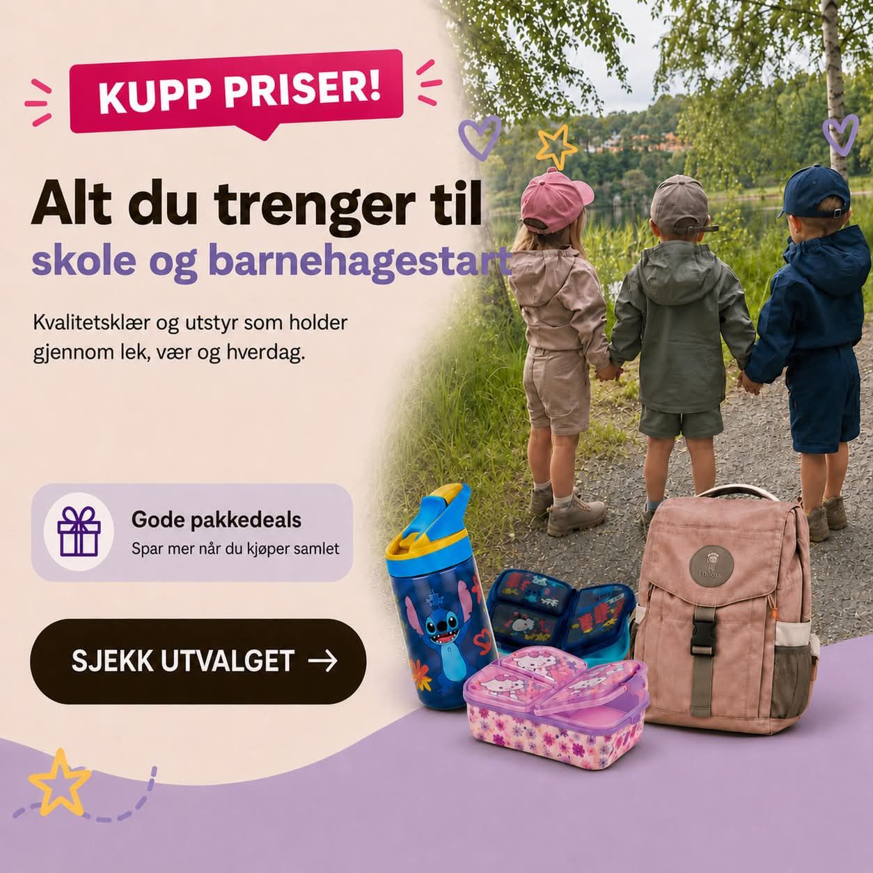 Skole og barnehagestart, klær og utstyr til barn