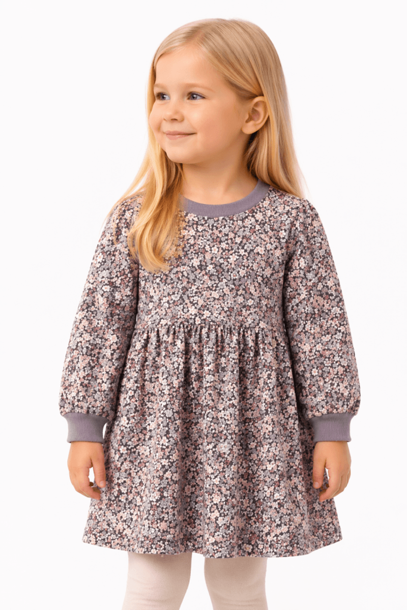Wheat, Jersey Dress L/S Dorthea, Purple Stone Flowers (98/3år)