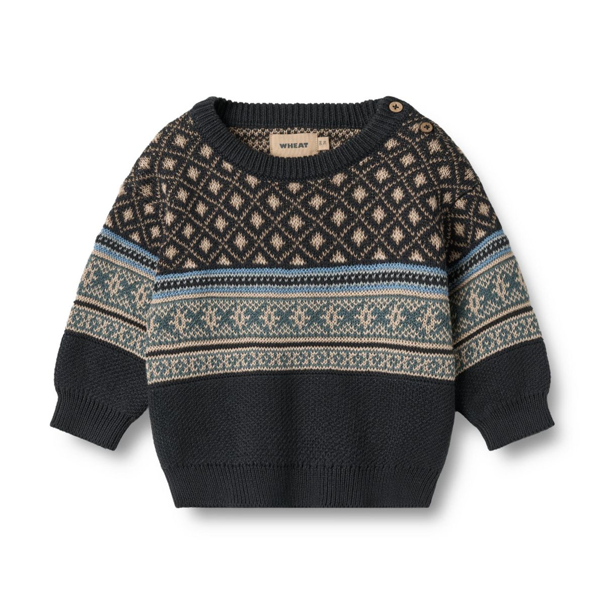 Wheat, Jacquard Pullover Julius Baby, Navy (92/2år)